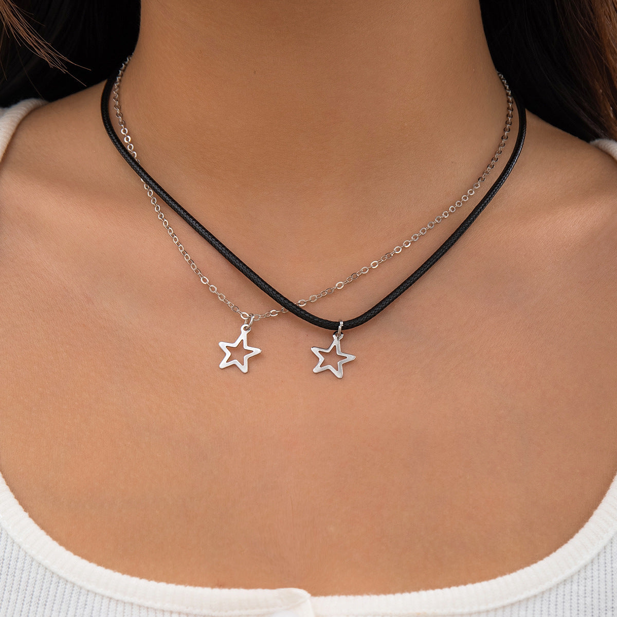Elegant Titanium Steel Star Necklace with Chic Geometric Pendant