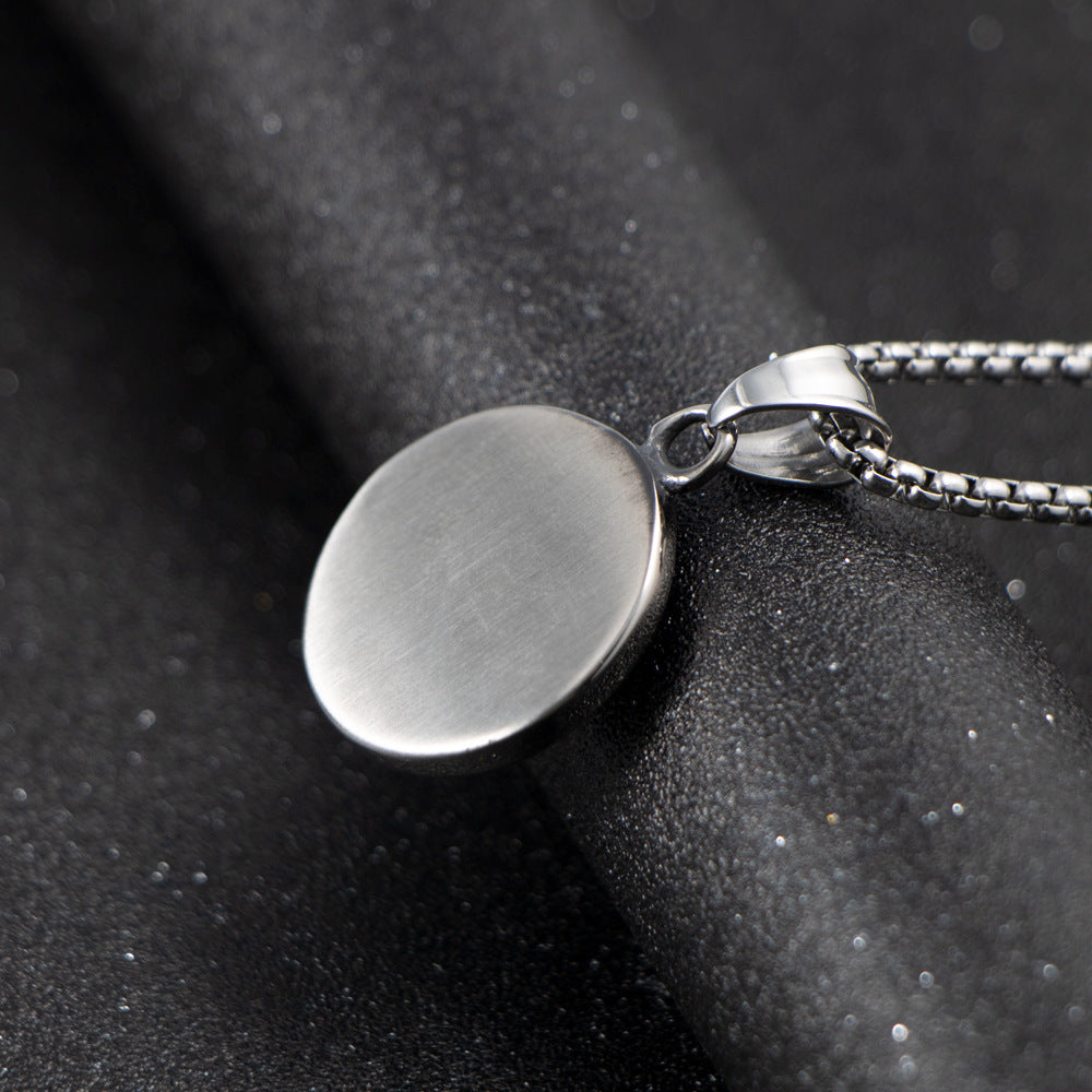 Hip-Hop Style Stainless Steel Round Pendant Necklace for Men - European and American Design