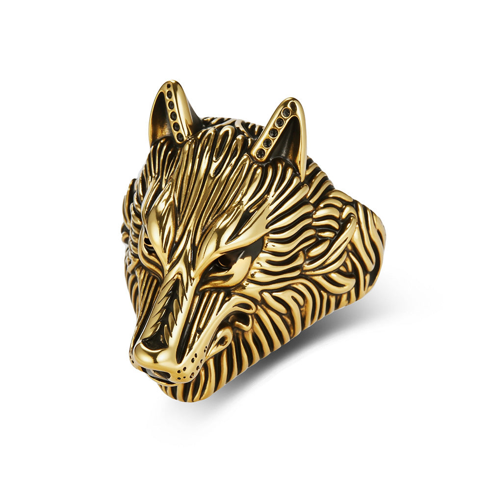Planderful Viking Wolf Ring For Men Steel Band Bold Domineering Style For Everyday Wear