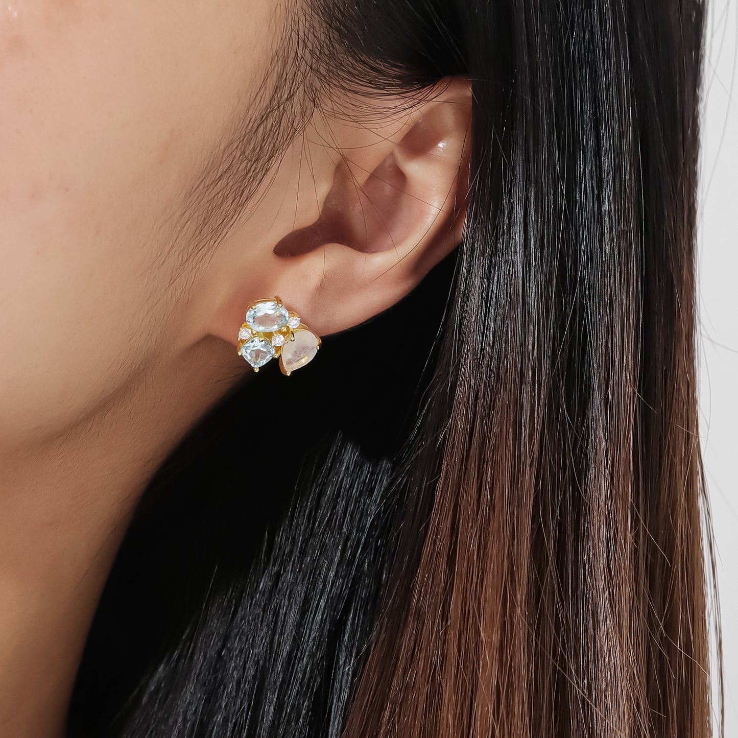 Spring and Summer Natural Fresh Color Gemstone Stud Earrings