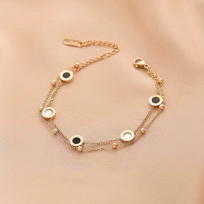 Planderful Jewelry Rose Gold Plated Titanium Steel Bracelet Double Layer Design For Everyday Luxury