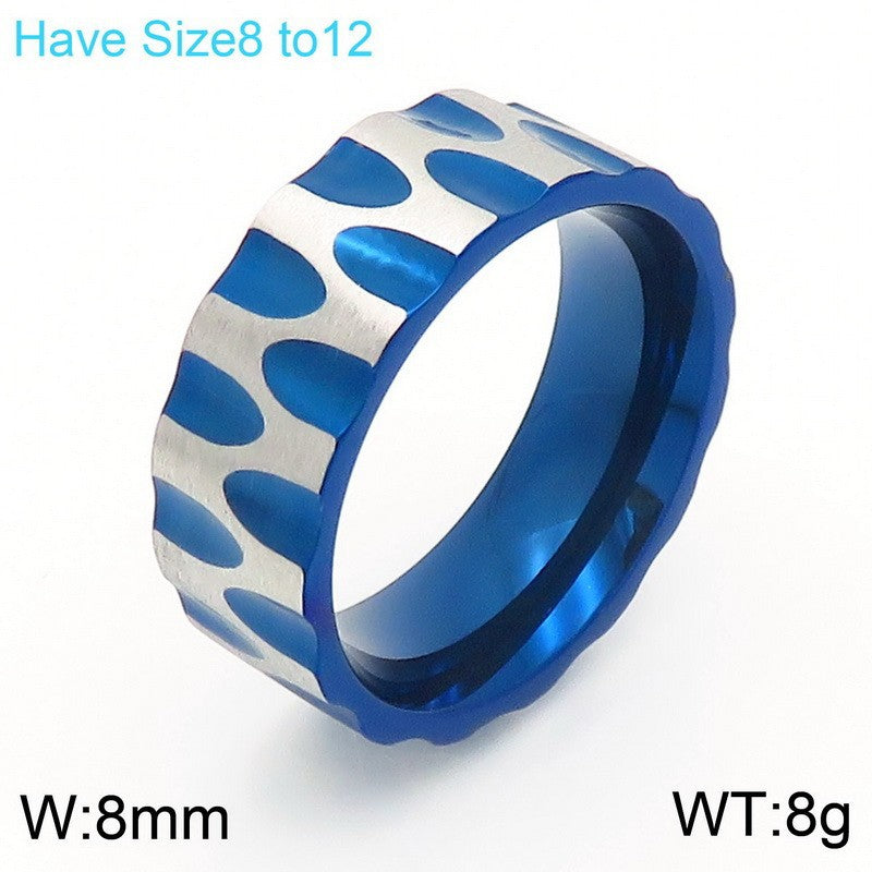 Planderful Mens Ring Titanium Steel Water Ripple Design
