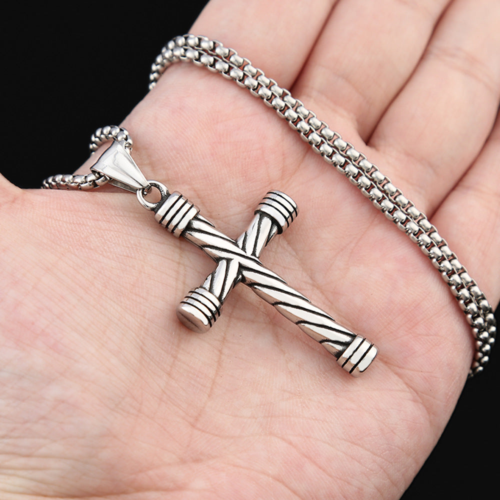 New Twisted Cross Titanium Steel Necklace for Men and Women