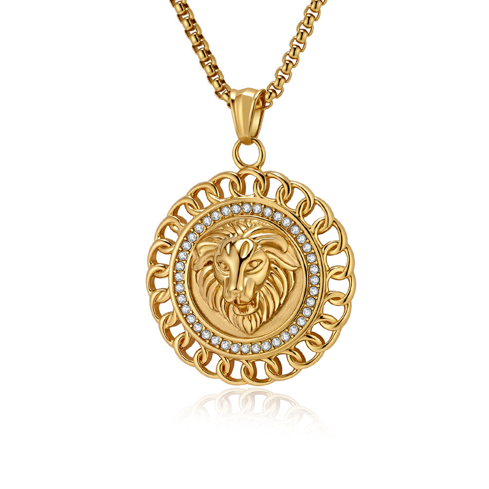 Planderful Lion Head Titanium Stainless Steel Pendant Necklace For Men Personalized Zircon Hip Hop Style