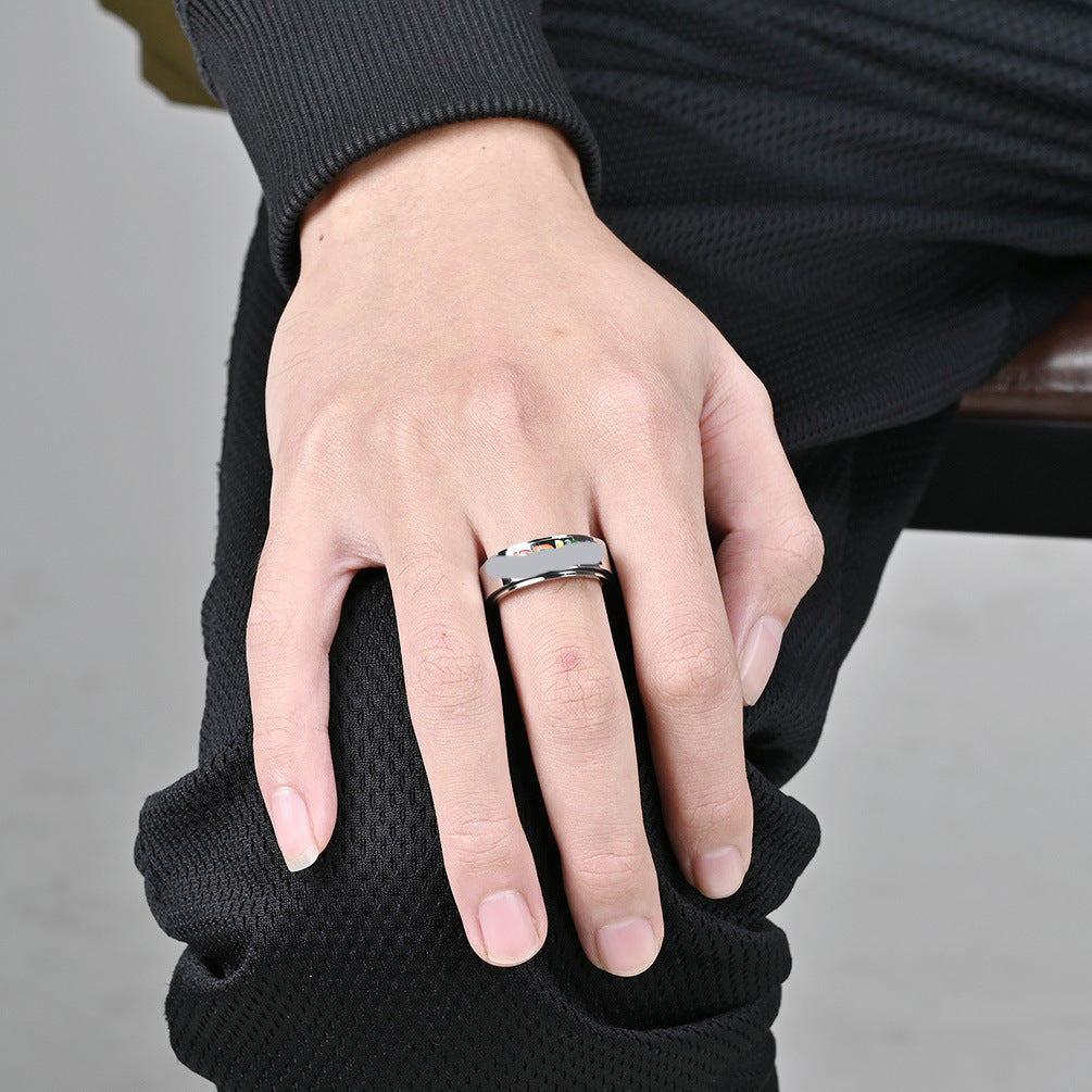 Amazon Niche Neutral Wind Rainbow Flag Rotating Ring Jewelry