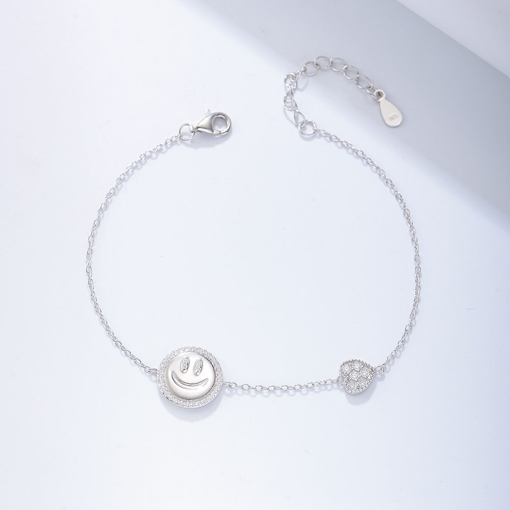 Little Prince Smiley Face Zircon Sterling Silver Bracelet Heart-Shaped Chain