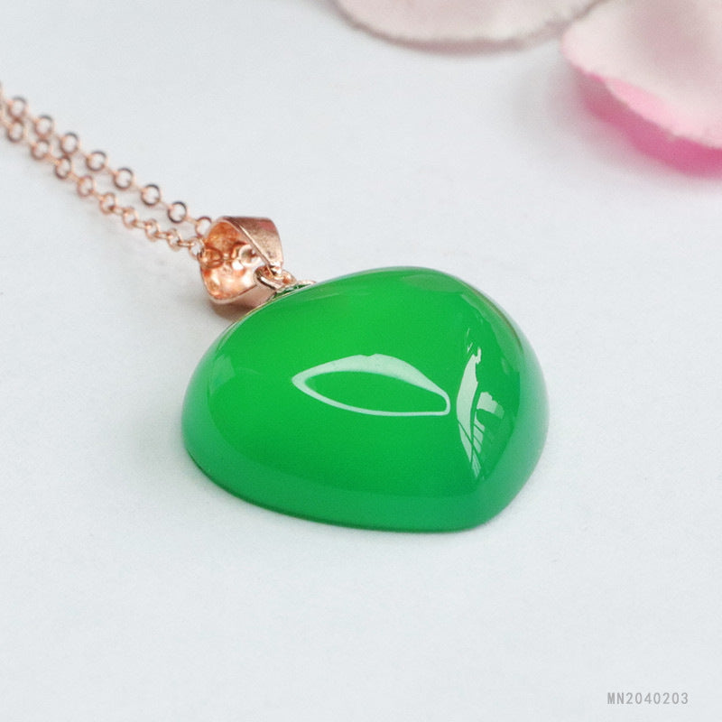 Green Chalcedony Heart Silver Pendant — No Chain