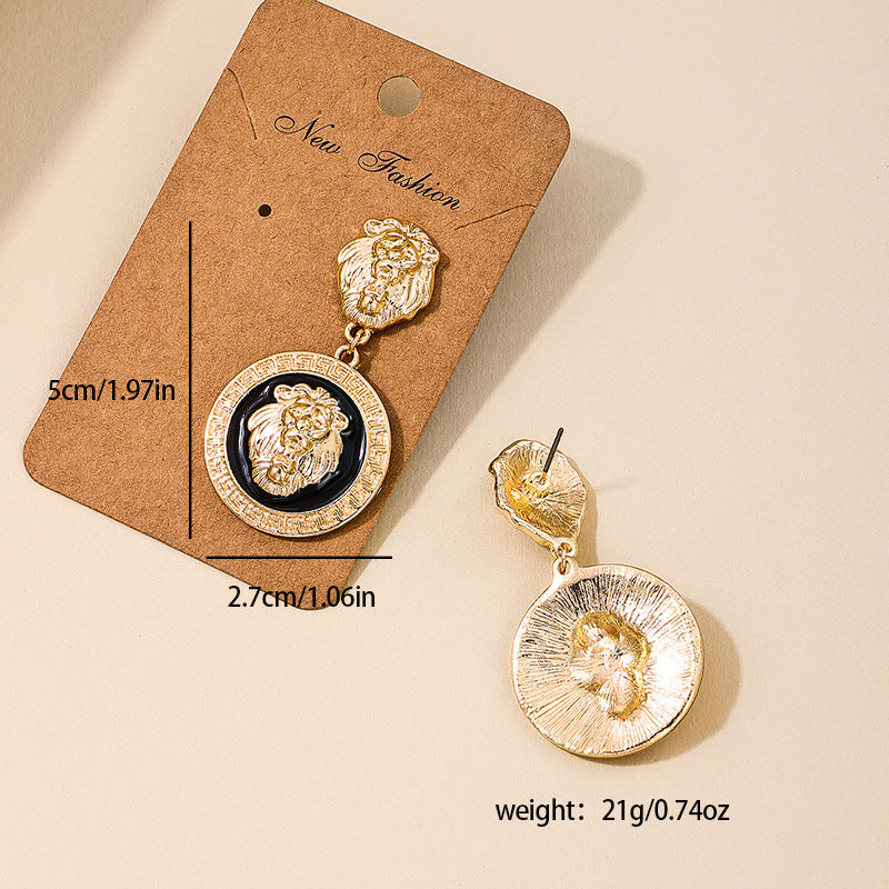 Exaggerated Lion Head Embossed Earrings - Vienna Verve Collection