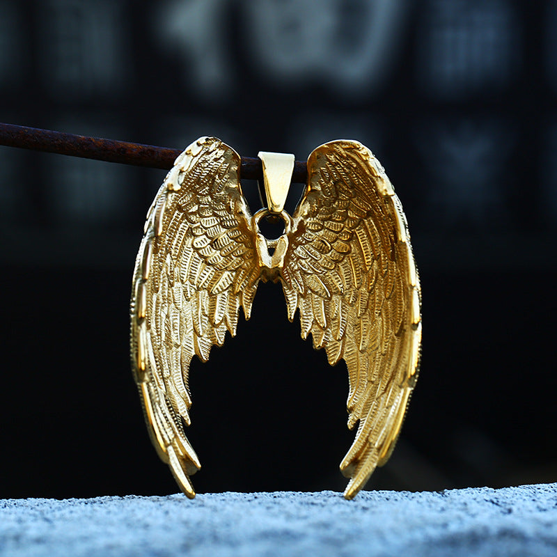 Timeless Retro Titanium Steel Angel Wings Pendant for Men and Women