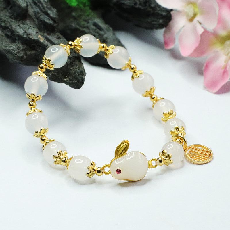 Golden Rabbit White Chalcedony Bracelet