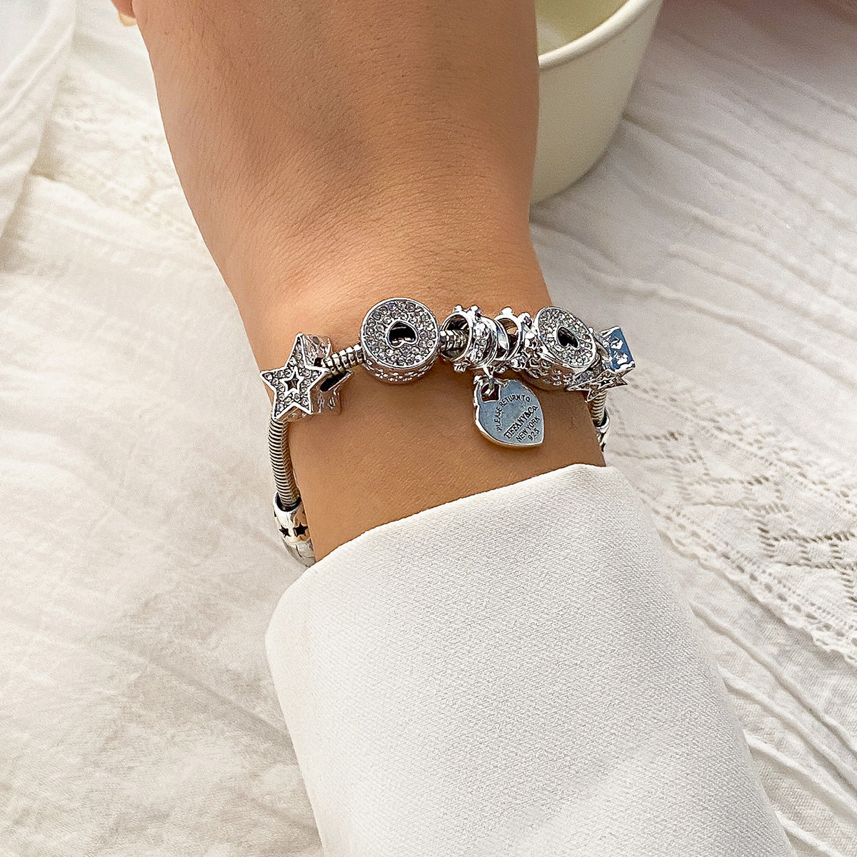 European and American Handmade Beaded Hollow Micro-inlaid Jewelry with Custom Mix Letter Heart Pendant Bracelet for Women