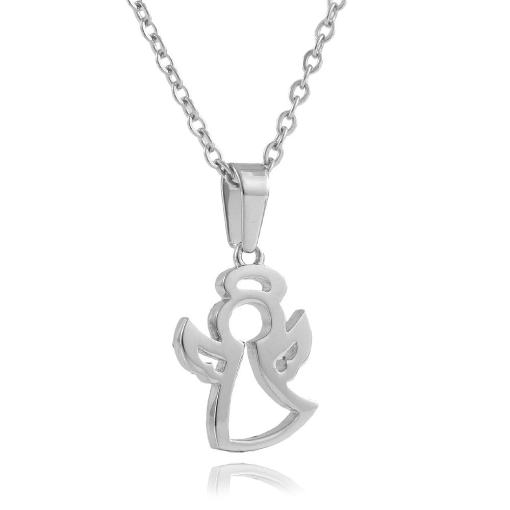 Personalized Punk Angel Wings Pendant Necklace in Stainless Steel for Women - Trendy Titanium Steel Design