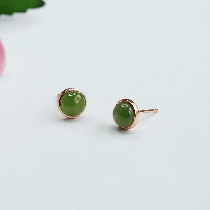 Sterling Silver Earrings with Natural Hotan Jade Inlays