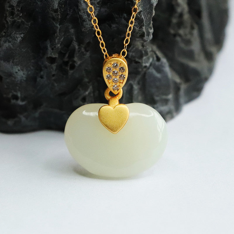 S925 Sterling Silver Ruyi Jade and Zircon Water Drop Necklace