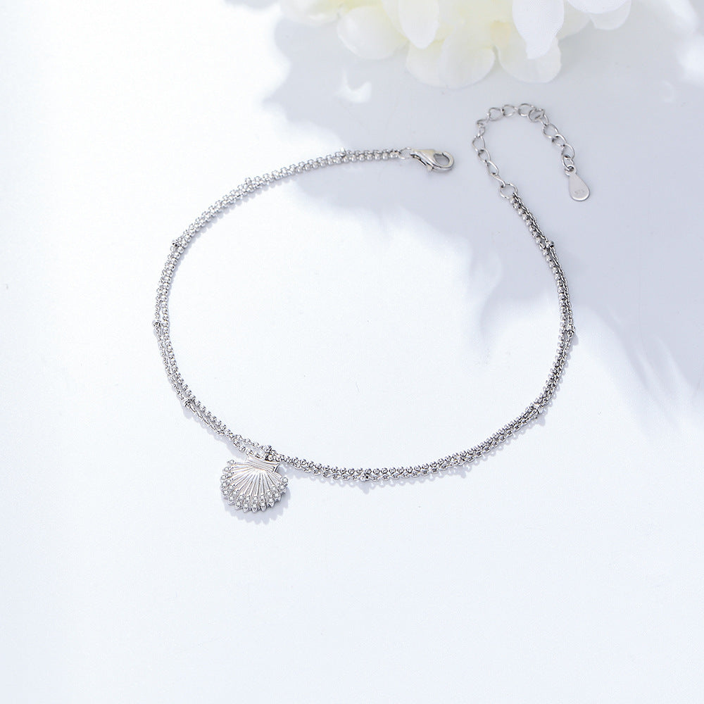 Hot Selling Foot Summer S925 Sterling Silver Shell Inlaid Zircon Anklet Girl Bracelet