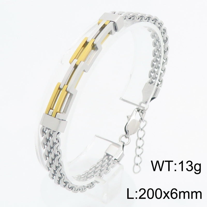 Double-Layer Geometric Ladder Layered Cuban Chain Bracelet Version Back Pattern With