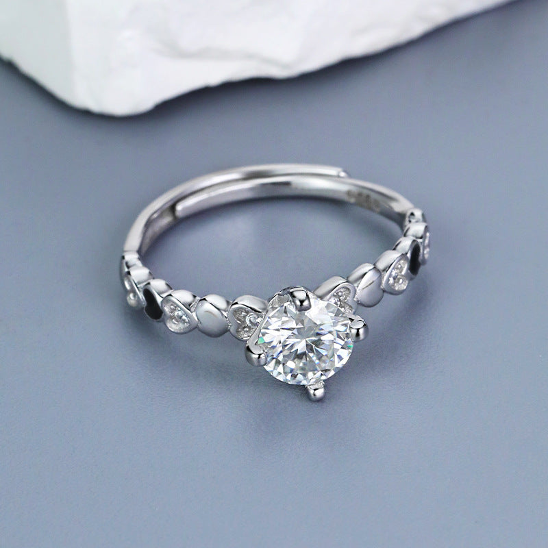 Heart Four-Claw 925 Sterling Silver Ring