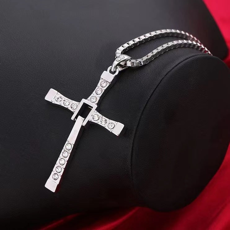 Planderful Jewelry Speed And Passion Stainless Steel Necklace For Men Cross Pendant Chain