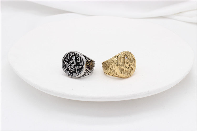 Planderful Titanium Steel Ring Triangular Skull Freemason Design For Men And Women Unisex Personalized Protection