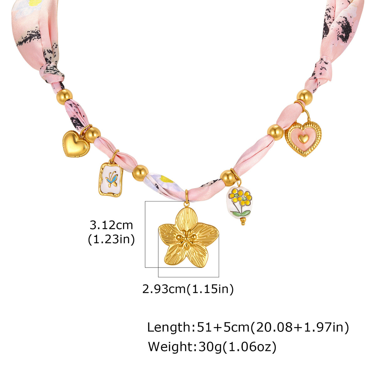 Women's Silk Scarf Necklace Stainless Steel Gold Heart-Shaped Lock Ceramic Silk Scarf