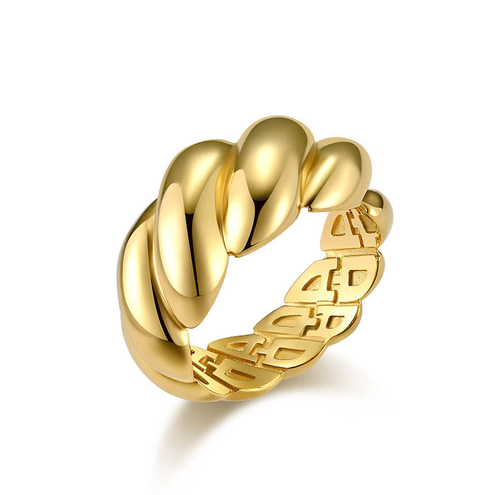 Planderful Titanium Steel Ring With Personalized Twist Design For Women Elegant Light Luxury Jewelry