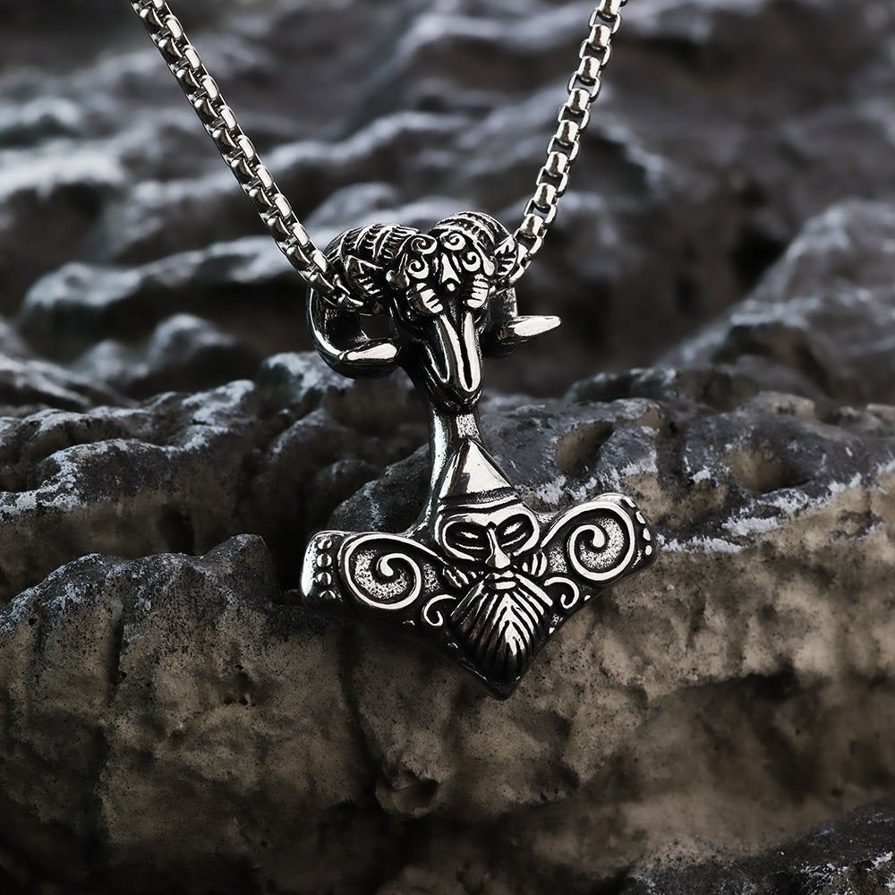 Nordic Men's Jewelry Viking Goat Head Quake Pendant Necklace