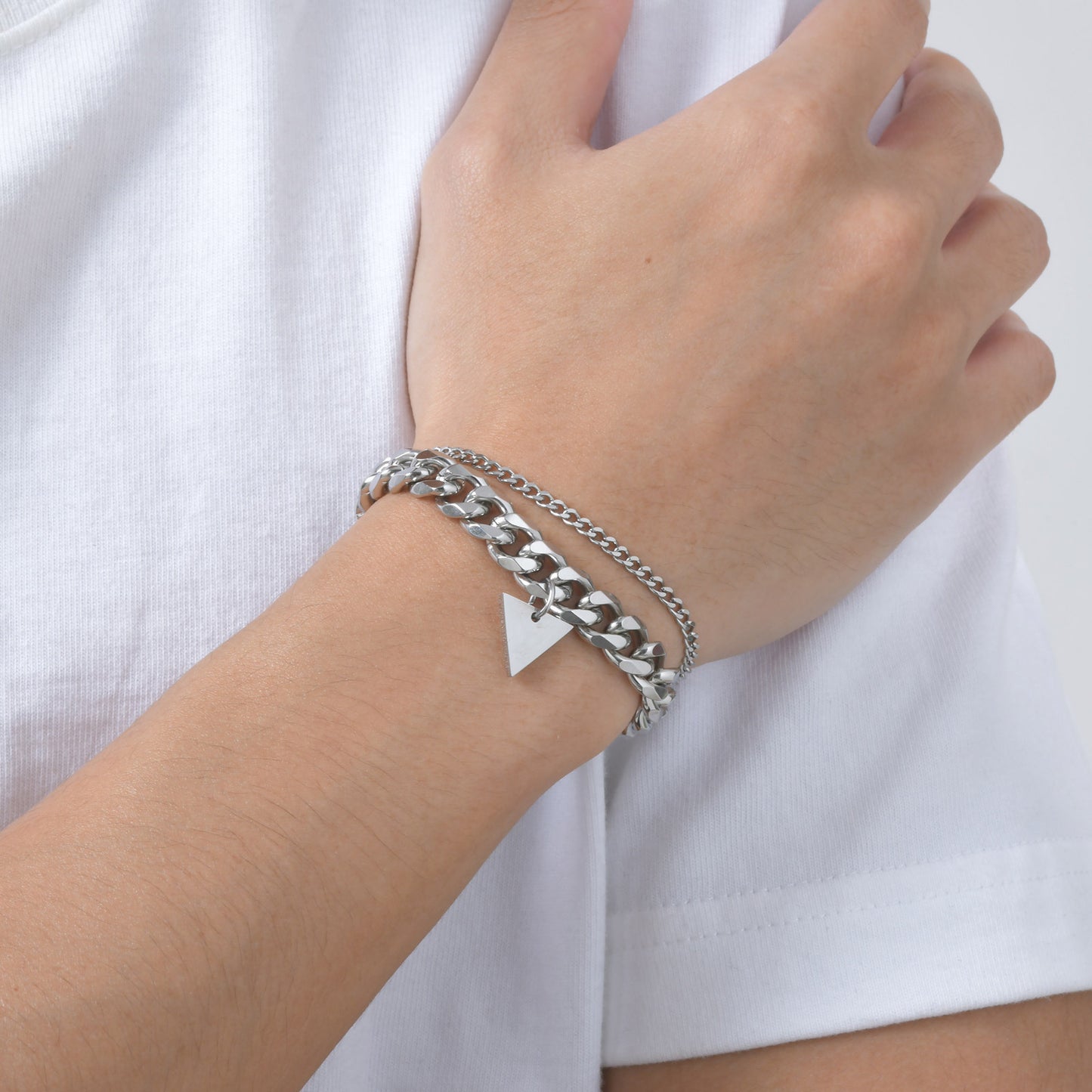 Planderful Double Layer Stainless Triangle Bracelet Men
