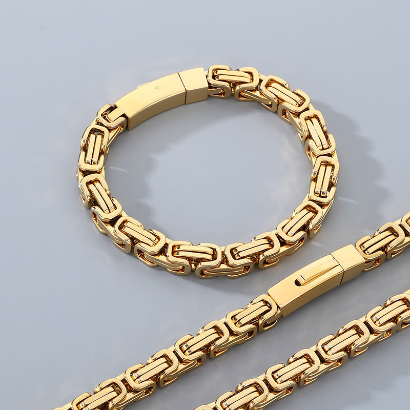 Personalized Byzantine Bracelet Titanium Emperor Chain Set