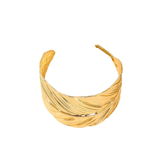 European Chic Leaf Design Metal Bangle - Statement Hand Jewelry for Women