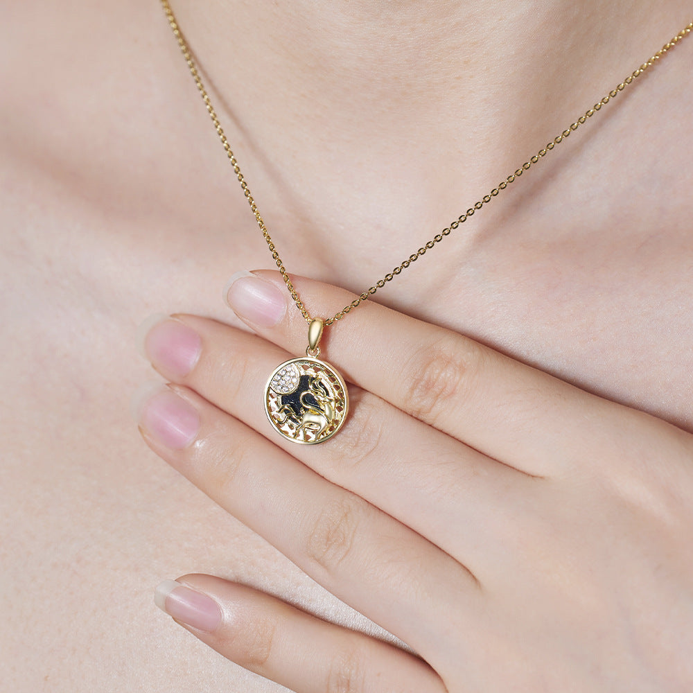 Moonlight Deer Round Pendant Zircon Sterling Silver Necklace