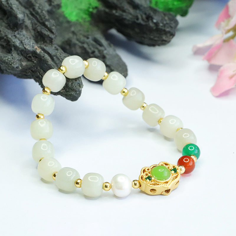 Qingshui Hetian Jade Ruyi Bead Bracelet