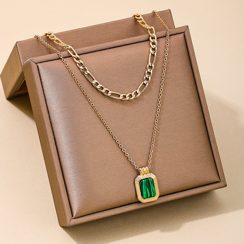 Elegant Vienna Verve Double Layer Green Stone Pendant Necklace