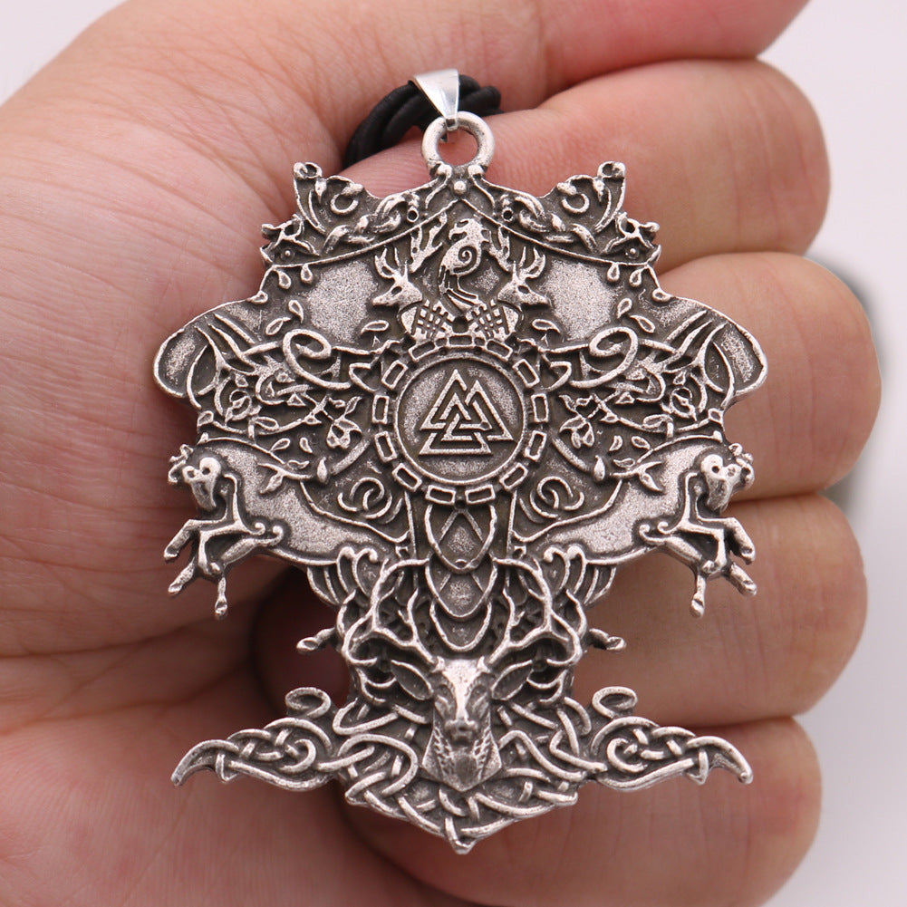 Valknut Talisman Necklace with Viking Deer and Horse Pendants