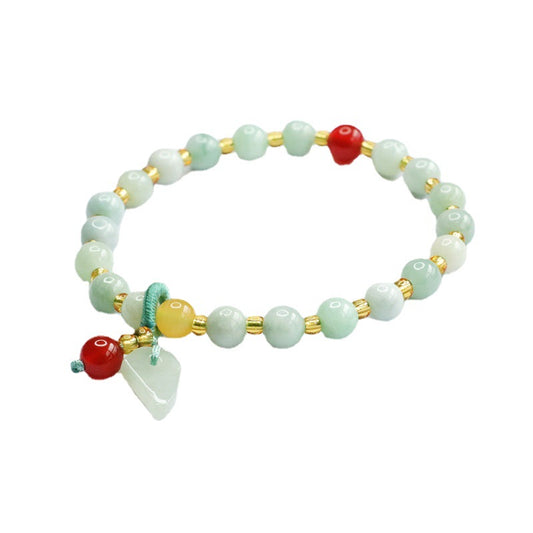 Fortune's Favor Natural Jade and Red Agate Sterling Silver Bracelet with Tassel Jewelry