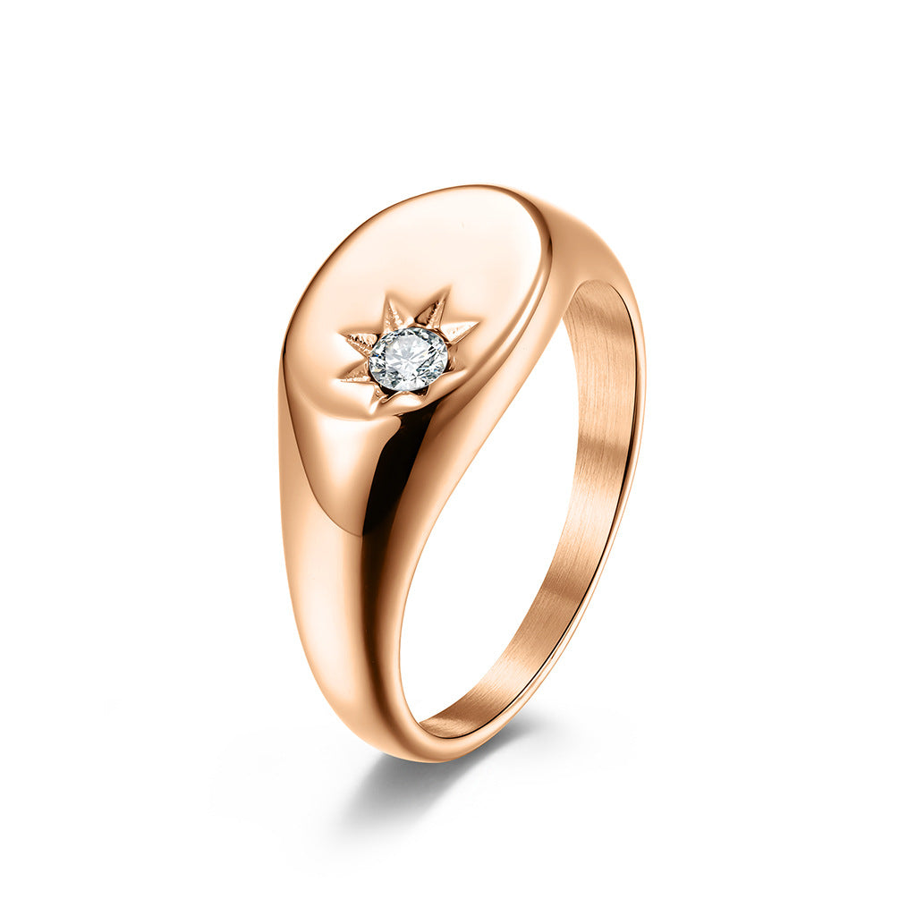 Planderful Zircon Ring For Women Stainless Steel Gold Plated Elegant Everyday Genie Engagement Ring