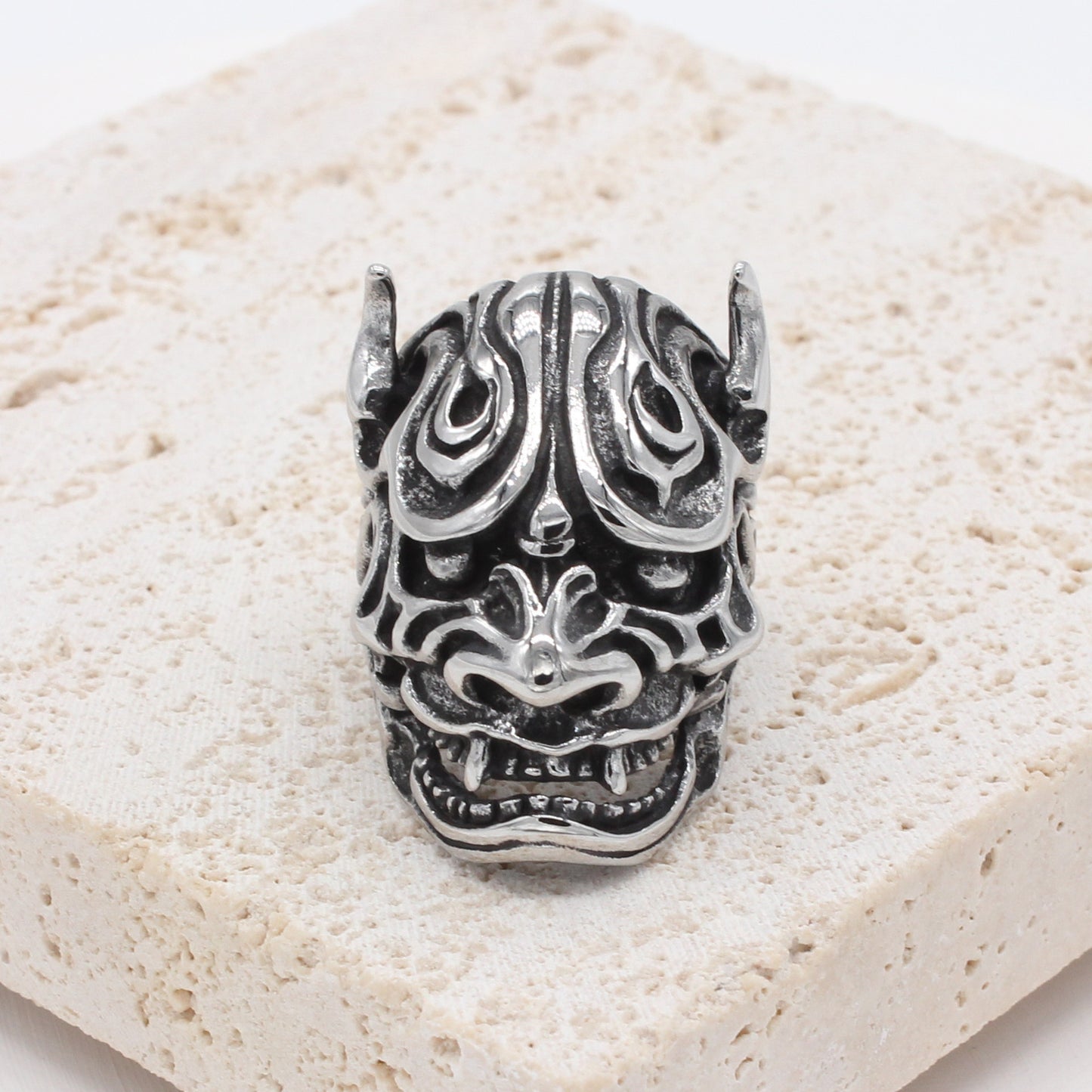 Planderful Titanium Steel Skull Ring For Men Unisex Personalized Retro Prajna Design With Protection Symbol