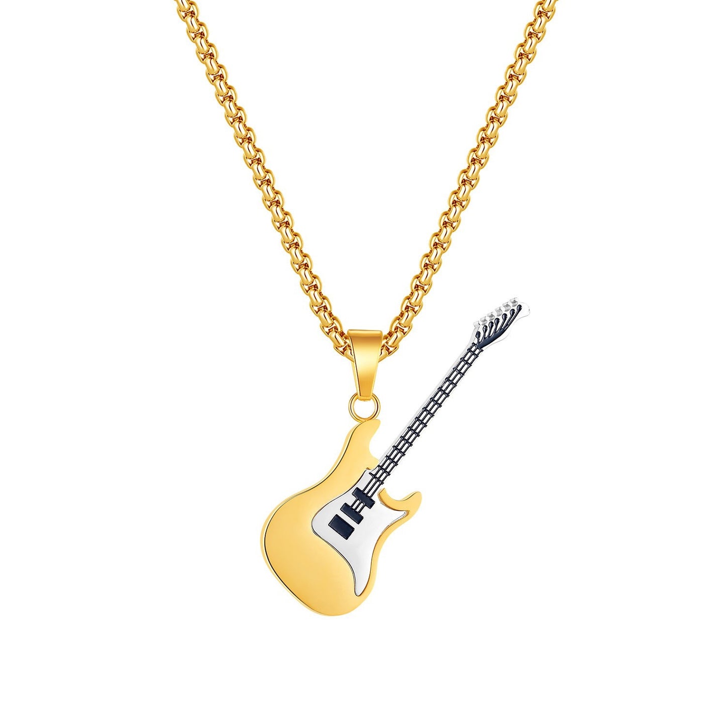 Planderful Stainless Steel Guitar Pendant Necklace Unisex Street Style Hip Hop Gift For Him And Her