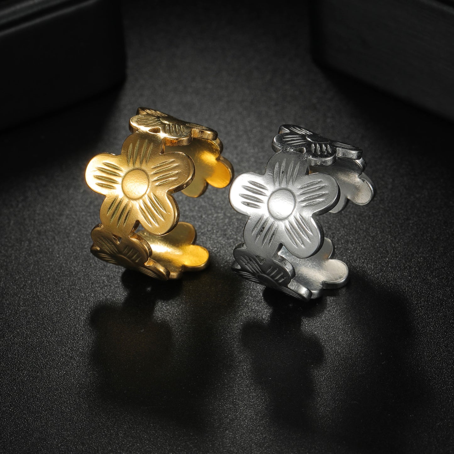 Stainless Steel Open Floral Ring For Women And Men Adjustable Durable Everyday Genie Planderful
