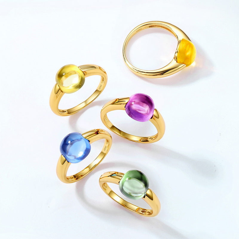S925 Sterling Silver Colored Crystal Oval Ring