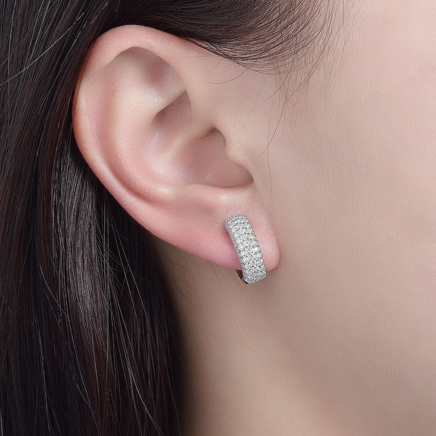 Planderful Moissanite Sparkling Multi Row Hoop Earrings S925 Sterling Silver Luxury For Jewelry Lovers