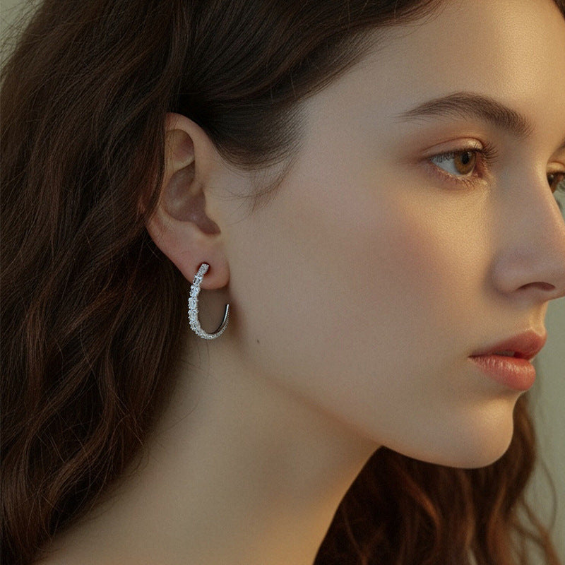 Planderful Moissanite Sparkling Circle Hoop Earrings Sterling Silver S925 For Women