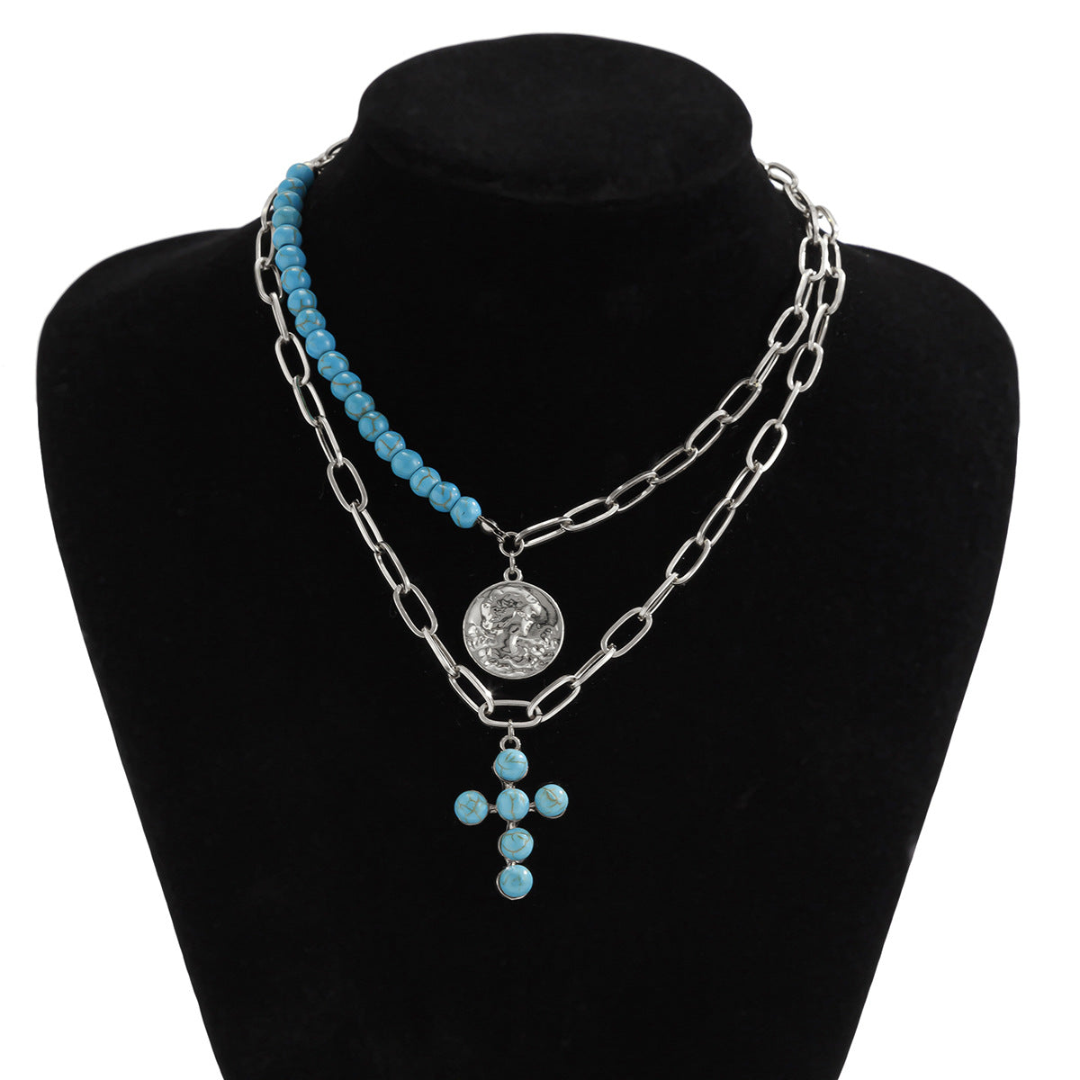 Turquoise-Style Cross Chain Necklace