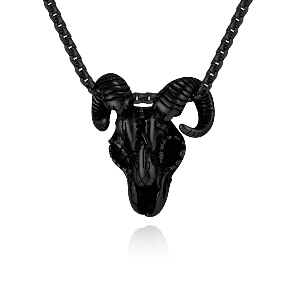 Cross-Border European American Skull Goat Head Necklace