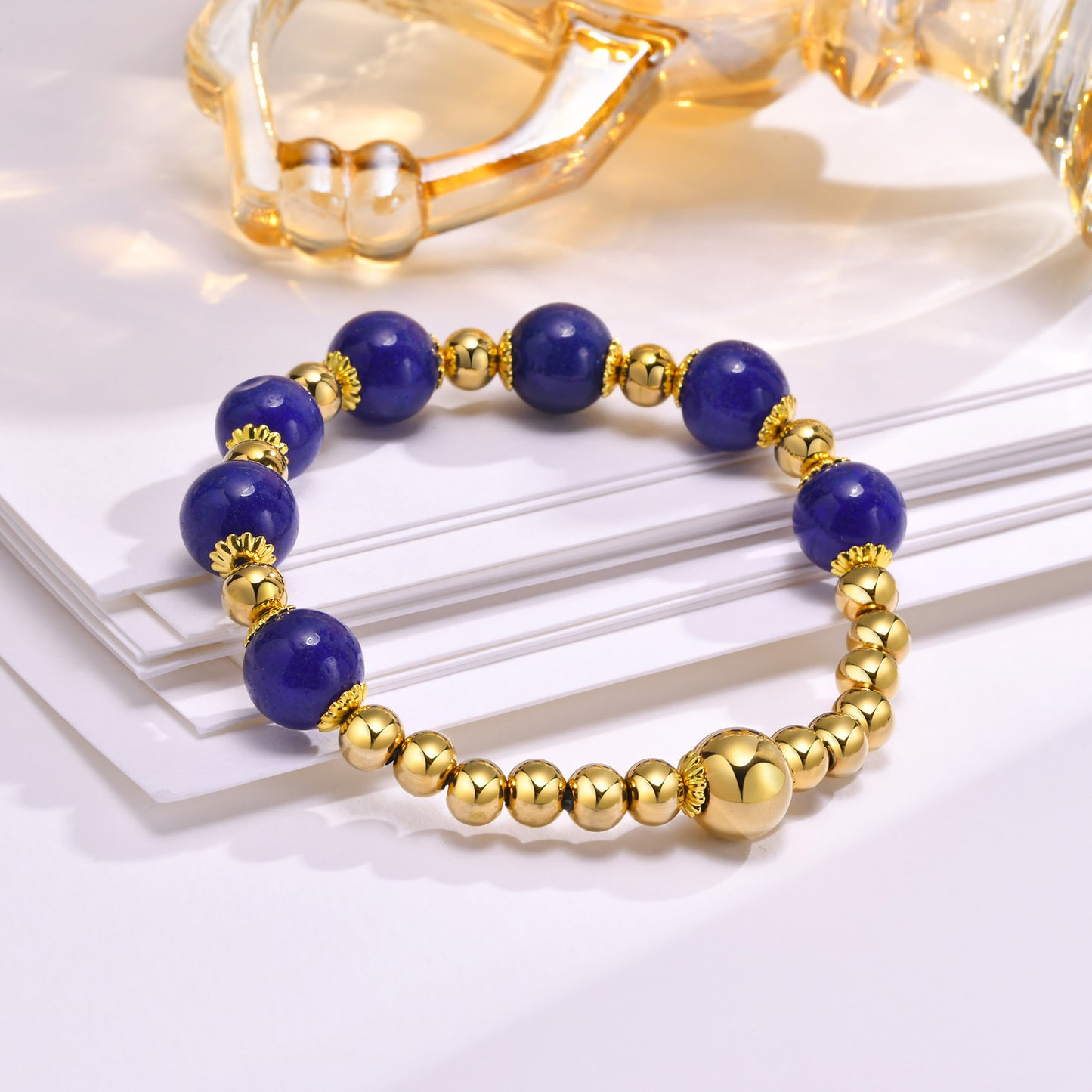 Wholesale Bracelet Stainless Steel Ball Natural Stone Gold