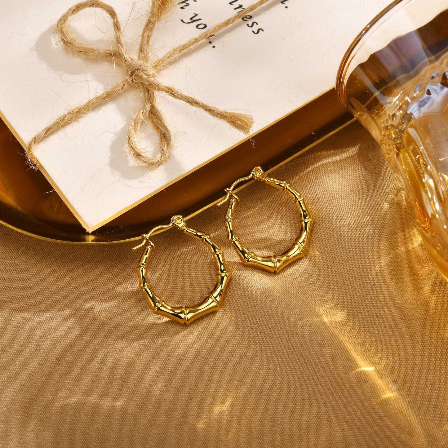 Stainless Steel C Shaped Bamboo Earrings Gold Women Fashion Jewelry