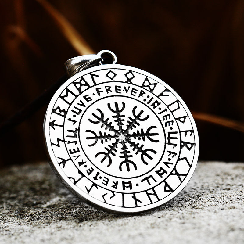 Titanium Steel Viking Wolf Head Pendant with Retro Luhn Letter Design for Men