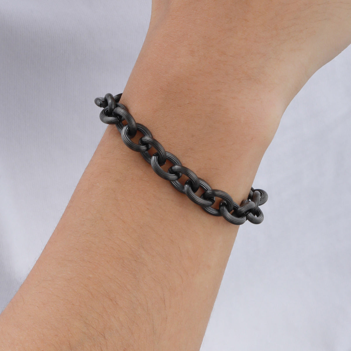 Men's – Stainless Steel Brushed Cross Chain – Black Bracelet
