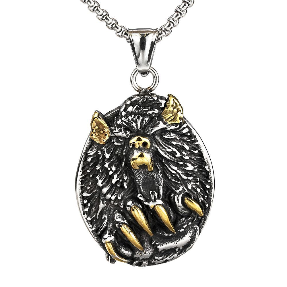 European and American Jewelry Wholesale Men's Titanium Steel Pendant Retro Viking Rage Bear Necklace