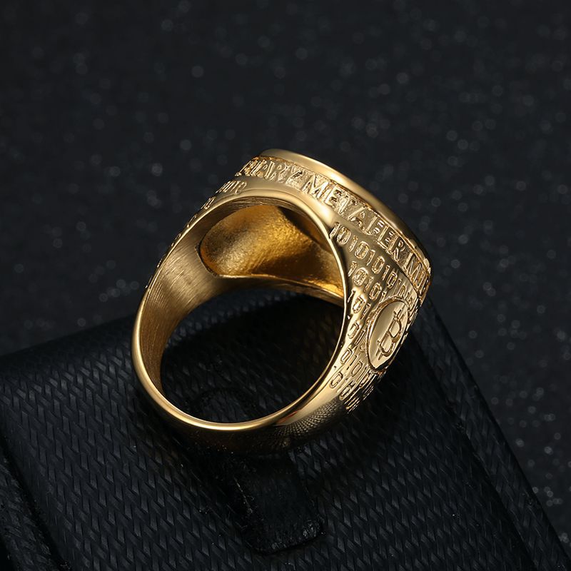 Planderful Hip Hop Ring Titanium Steel Gold Plated Zircon Bitcoin Theme For Men Bold Style