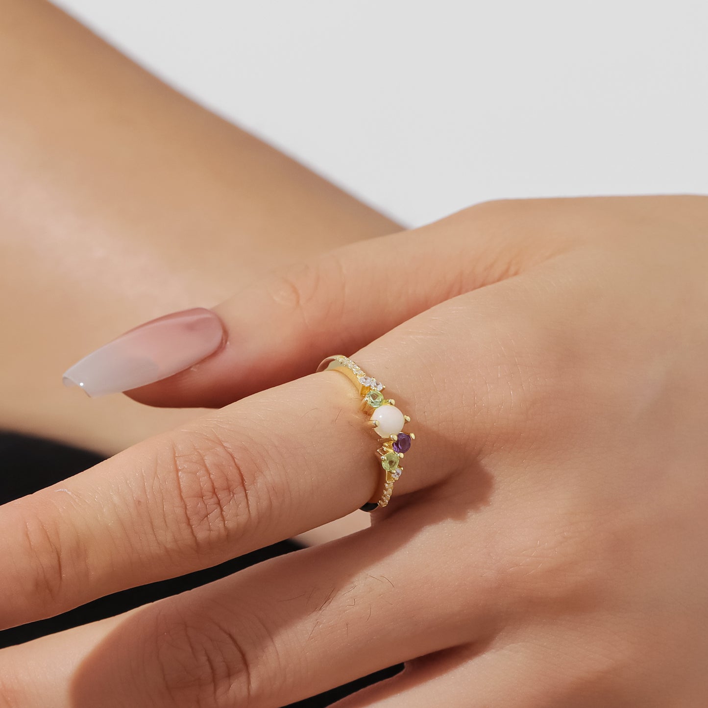 Colored Gemstone Ring TikTok Live Jewelry S925 Sterling Silver Inlaid Natural Opal Spring Summer Ins Wind Ring